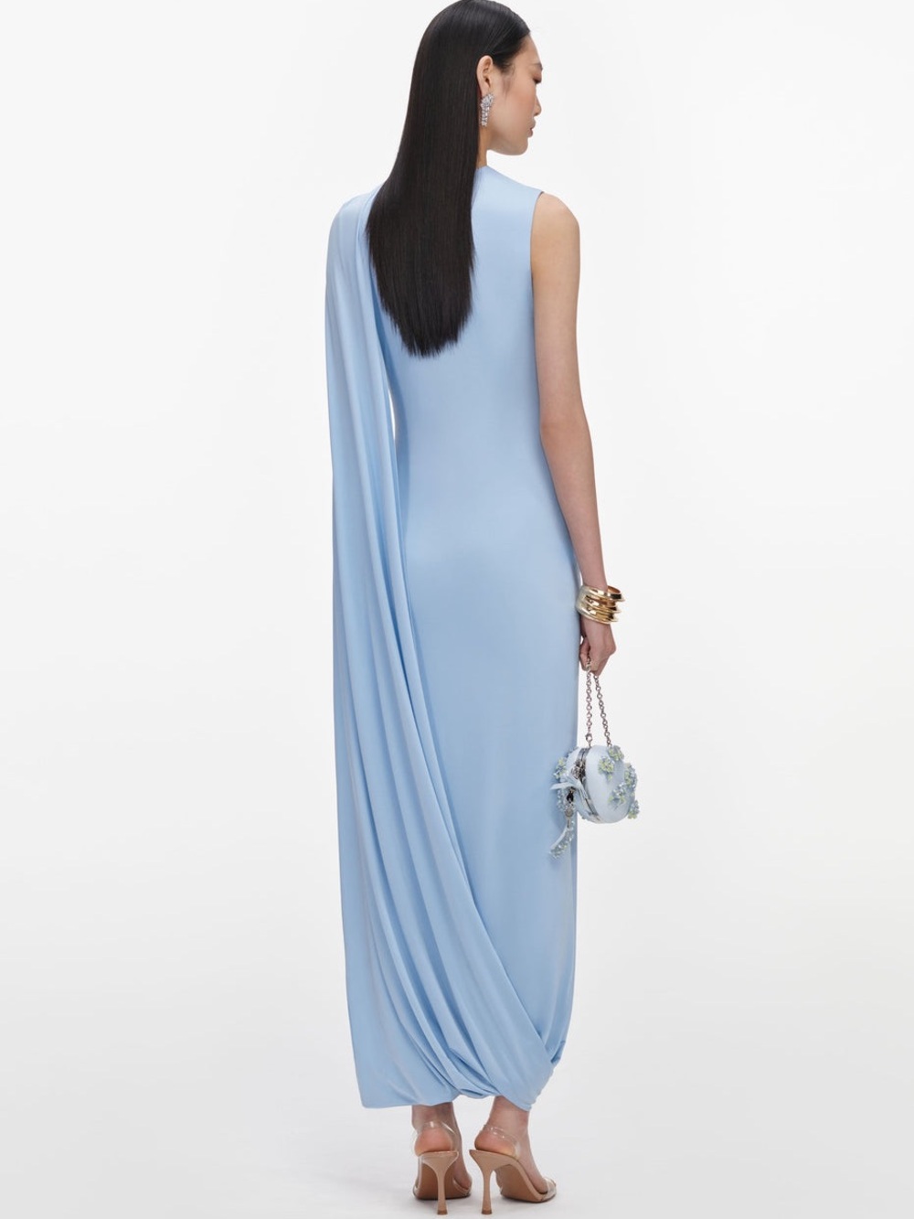 NWOT Self-Portrait BLUE JERSEY DRAPED MAXI DRESS - Picture 6 of 7